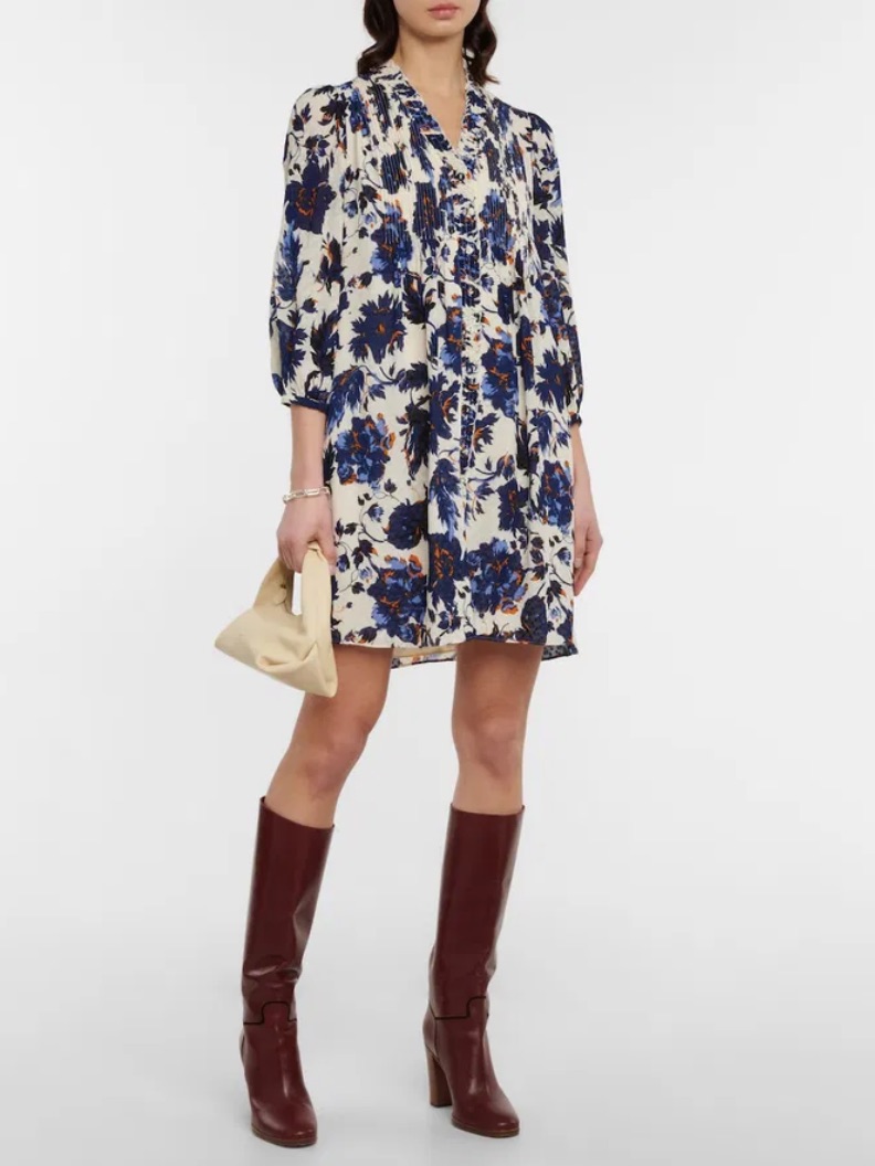 Dvf Layla Shirt Dress Womens Medium Blue Cream Floral Diane Von Furstenberg